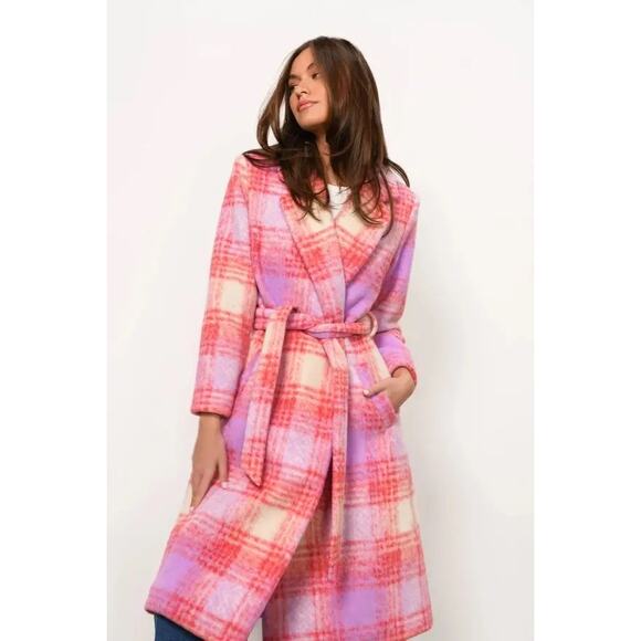 Hutch Pink White Plaid Tie-Waist Kat Coat Sz XS - Picture 1 of 8